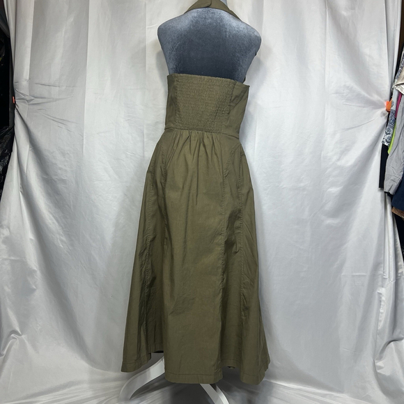 Anthropologie Zip-Front Corset Halter Neck Dress Moss Green Sz L Casual Festive - Picture 7 of 14